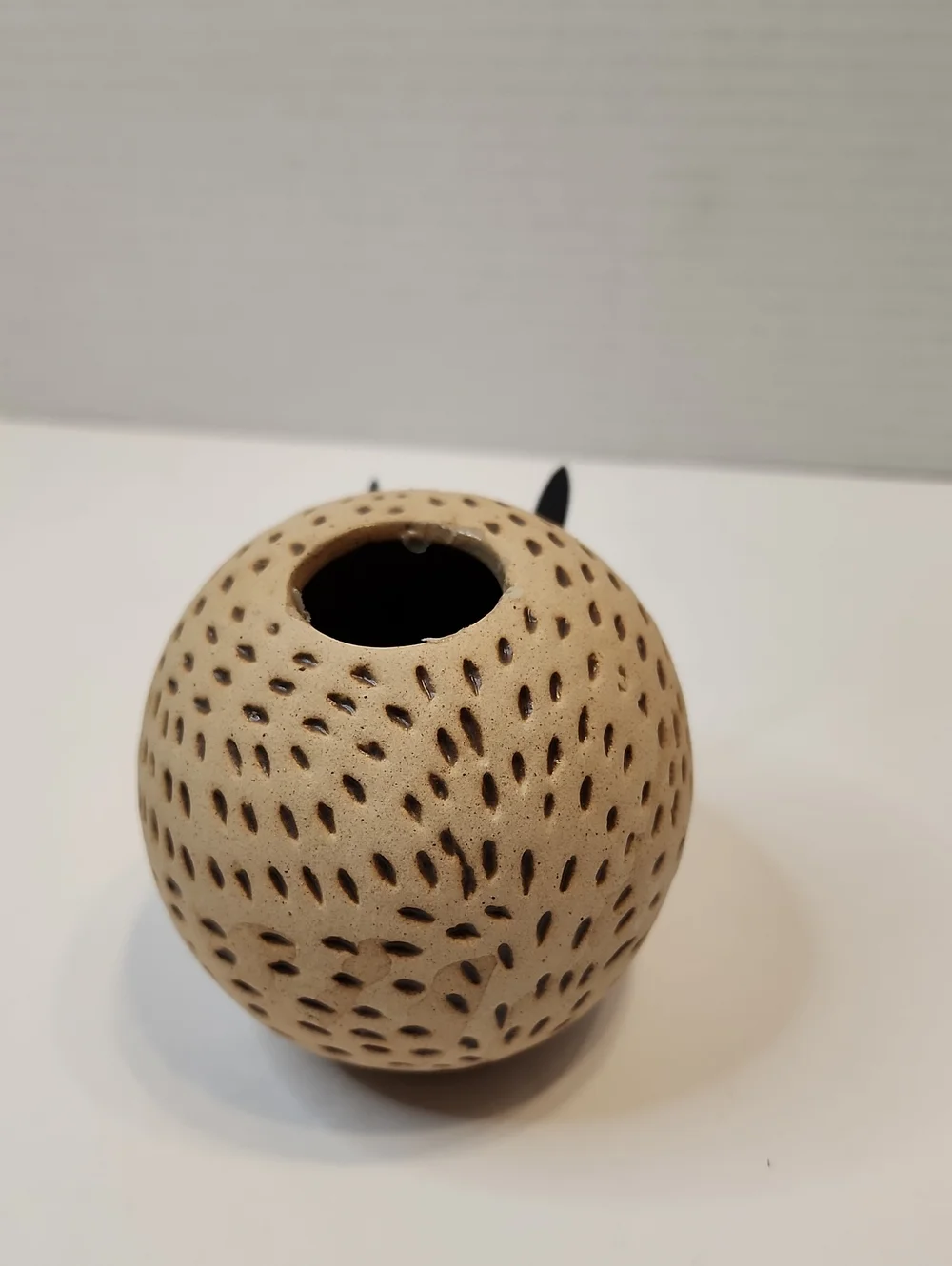 Handcrafted Hedgehog Pottery Vase Flesh and Beige Color With Brown Accents